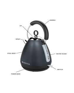 BossaNova - 1.7L - 2200W 360° Metal Dome Kettle - Graphite
